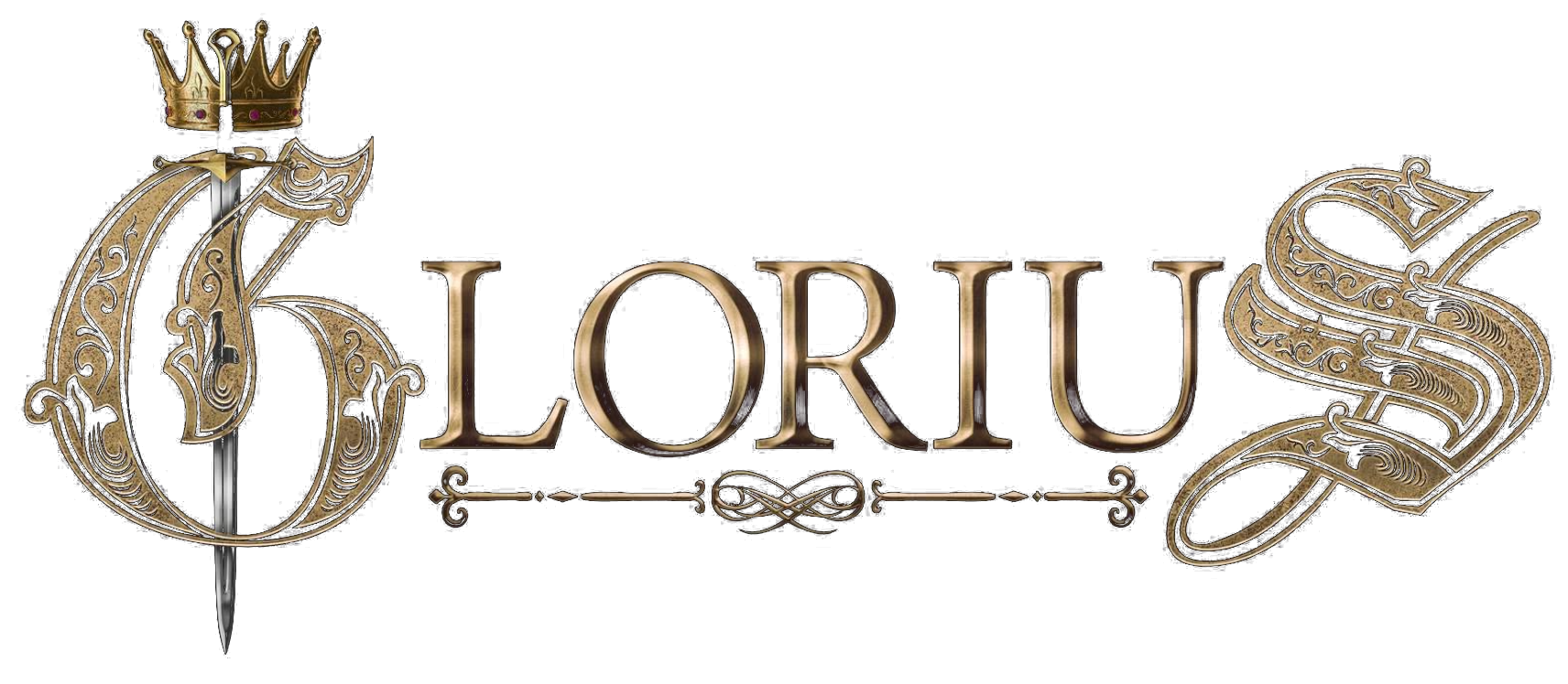 GLORIUS, logo oficial completo con corona, espada y ornamentos